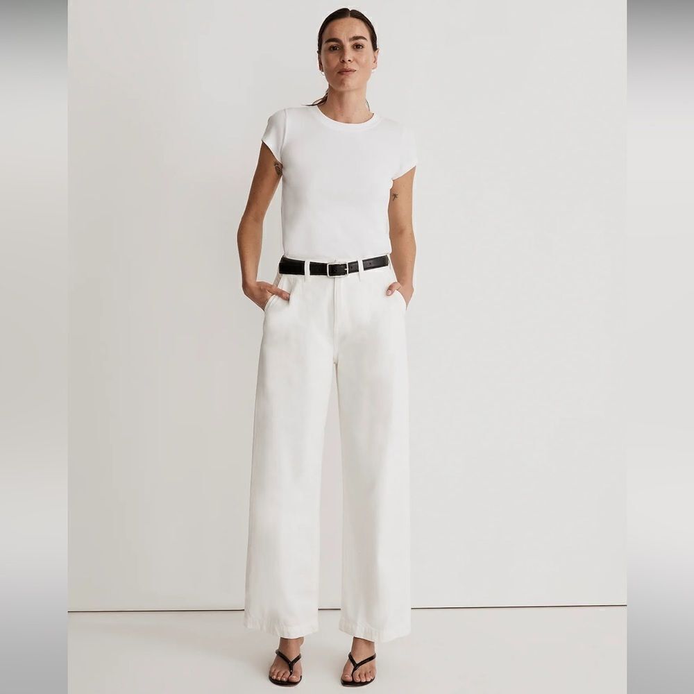 Madewell The Harlow Baggy Straight Wide-Leg Jean in Tile White Size 32